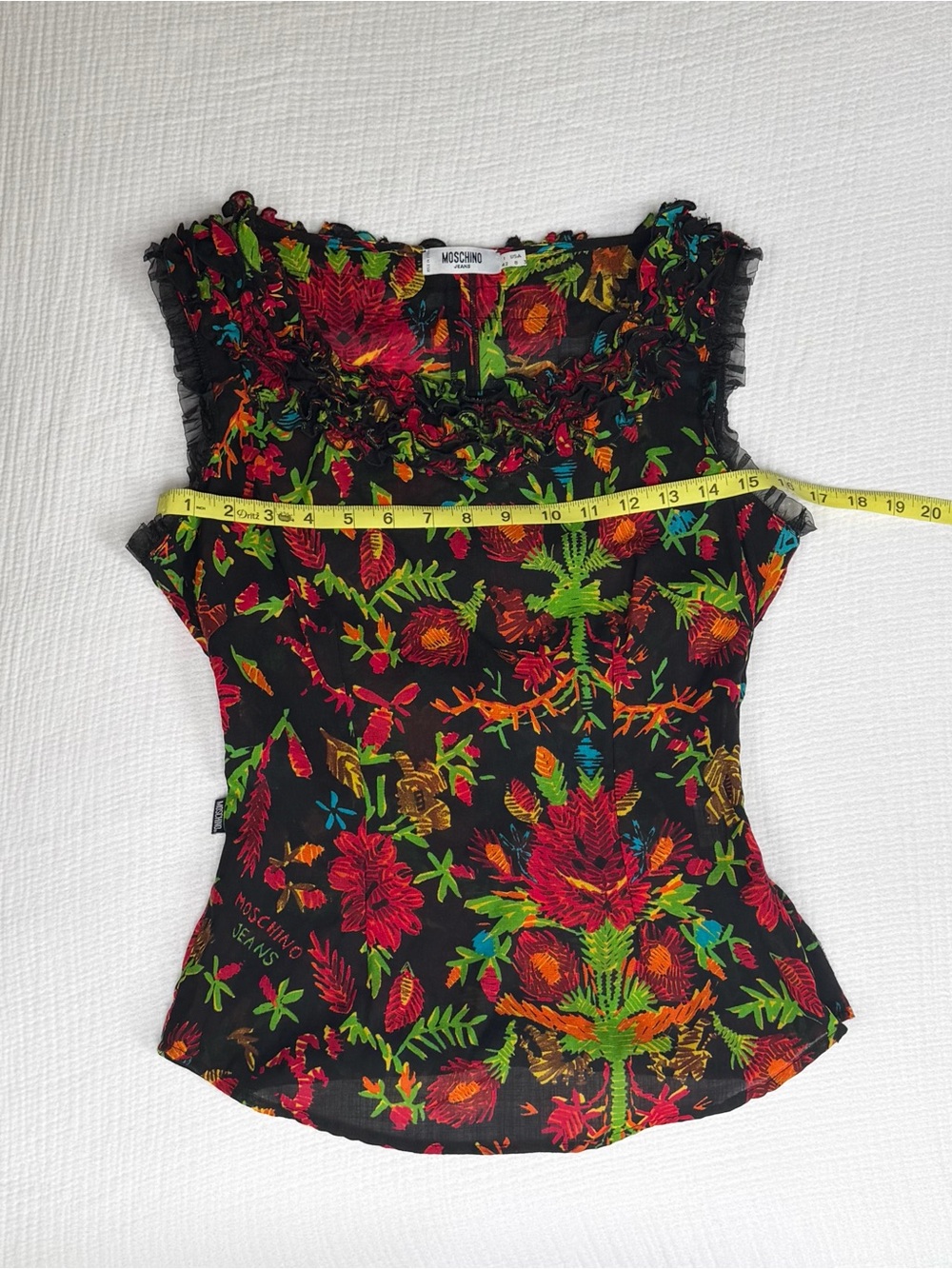 Rare Vintage Moschino Jeans Ruffle Short Sleeve Wool Floral Boatneck Blouse - Picture 4 of 7